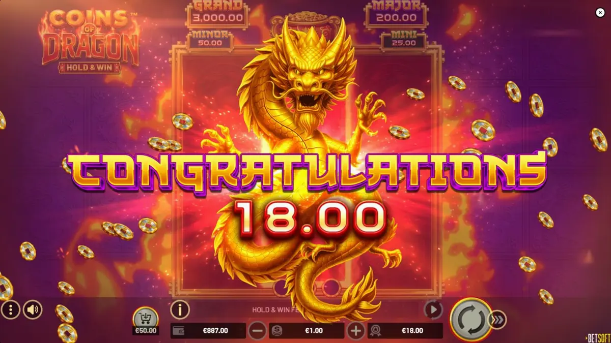 Coins of Dragon – Hold & Win slot game interface with golden dragon theme